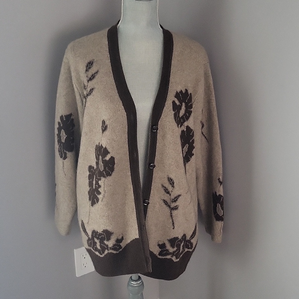 Yak Wool Brown Floral Cardigan.